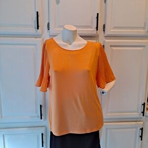 Talbots Vibrant Orange Blouse with Pleated Bell Sleeves